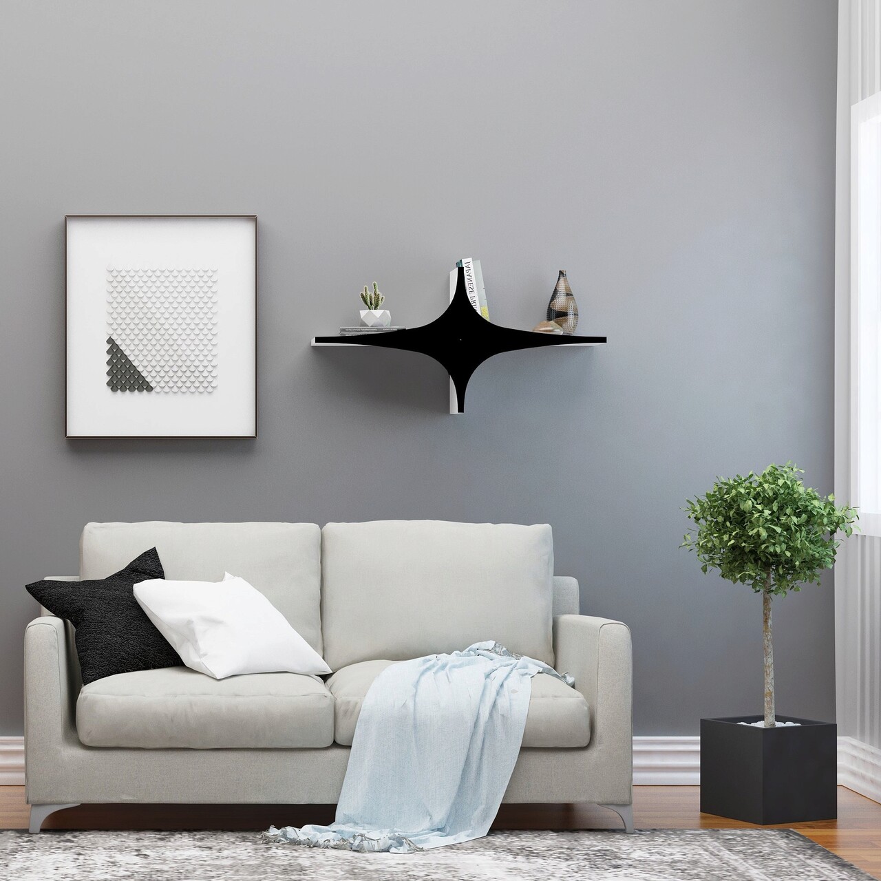 Raft de perete, Hanah Home, Susen, 90x45x20 cm, Alb/Negru - imagine 4